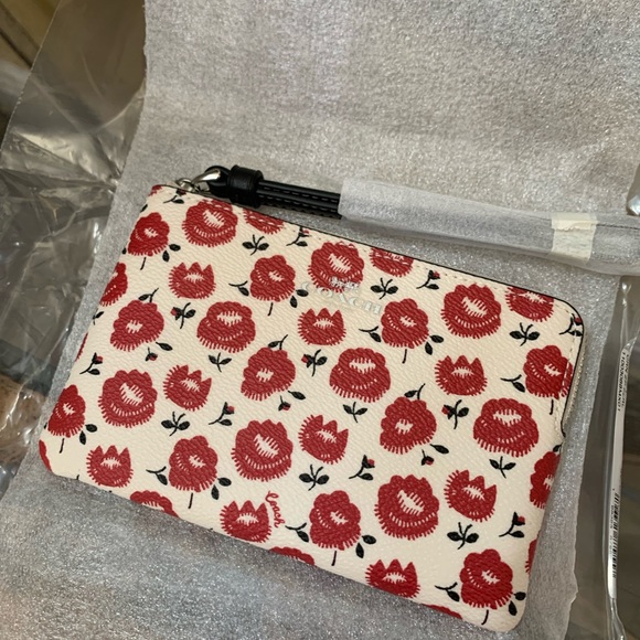Coach Red and White Floral Wristlet - Picture 1 of 4